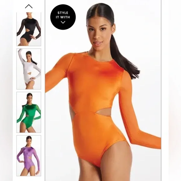 Balera orange long-sleeve dance gymnastics leotard side cutouts youth medium - Picture 2 of 3